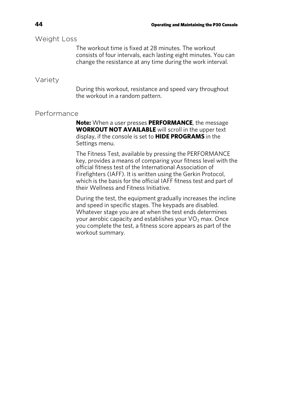 Weight loss, Variety, Performance | Precor EFX 883 User Manual | Page 102 / 104