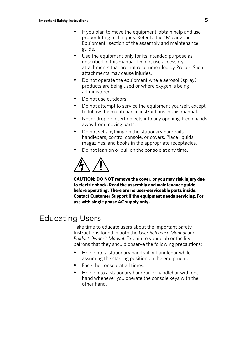 Educating users | Precor EFX 883 User Manual | Page 7 / 104