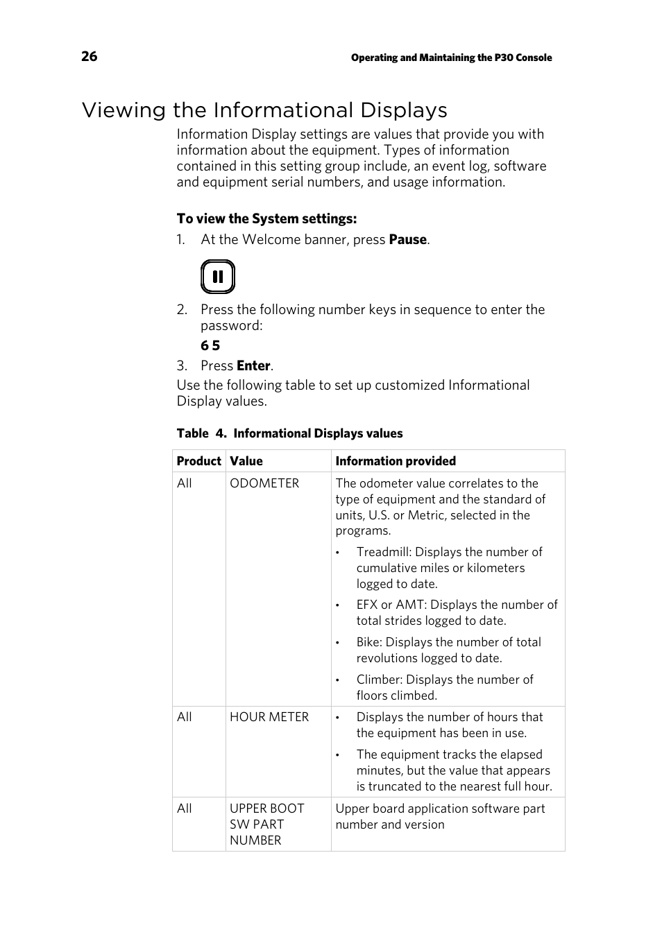 Viewing the informational displays | Precor EFX 883 User Manual | Page 84 / 104