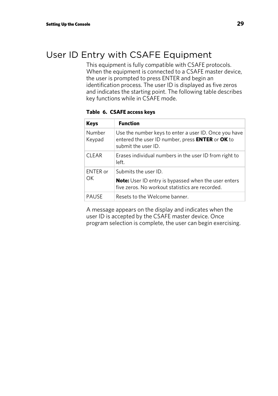 User id entry with csafe equipment | Precor EFX 883 User Manual | Page 87 / 104