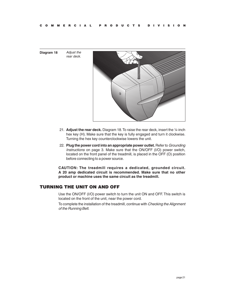 Turning the unit on and off | Precor C936i User Manual | Page 21 / 52