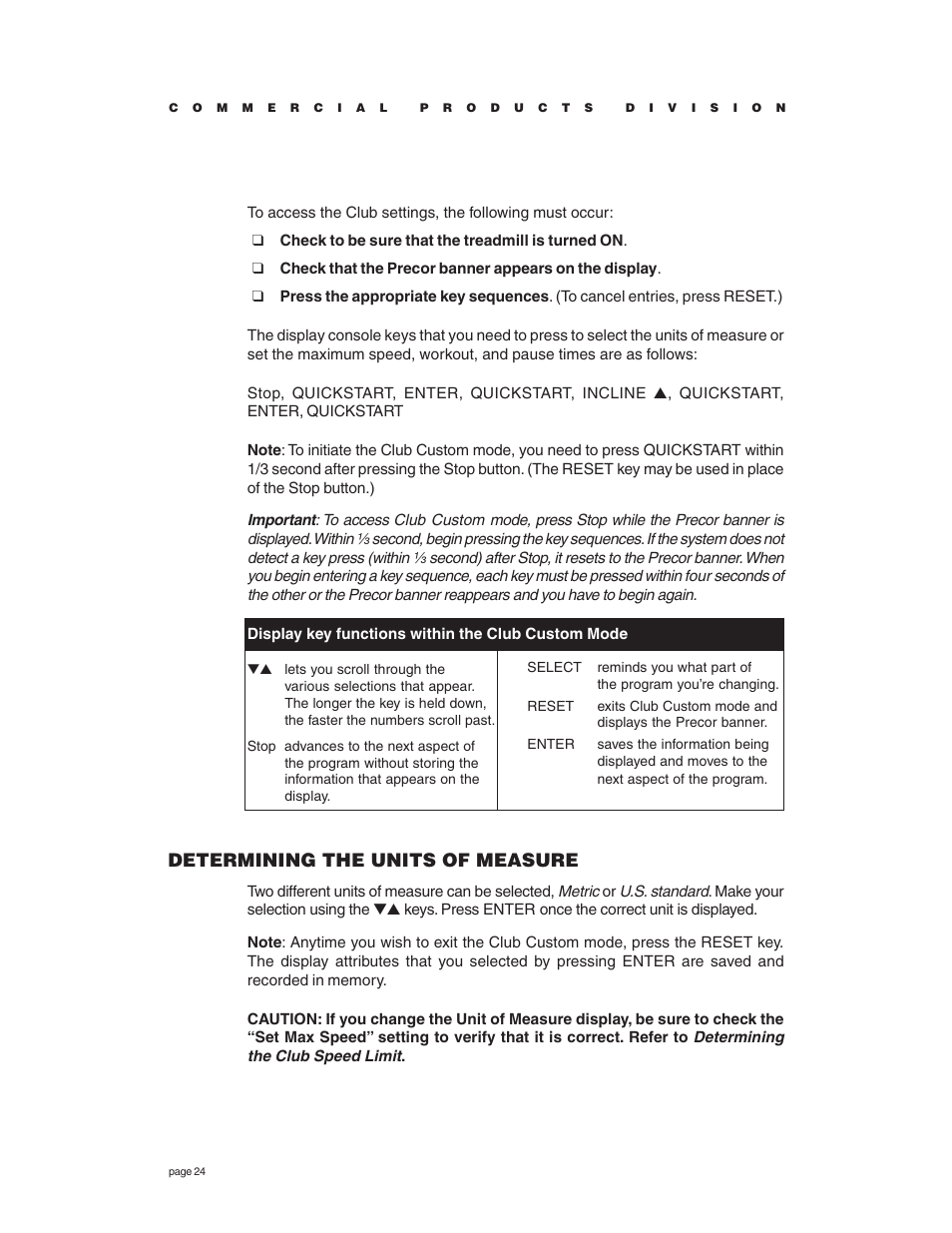 Determining the units of measure | Precor C936i User Manual | Page 24 / 52