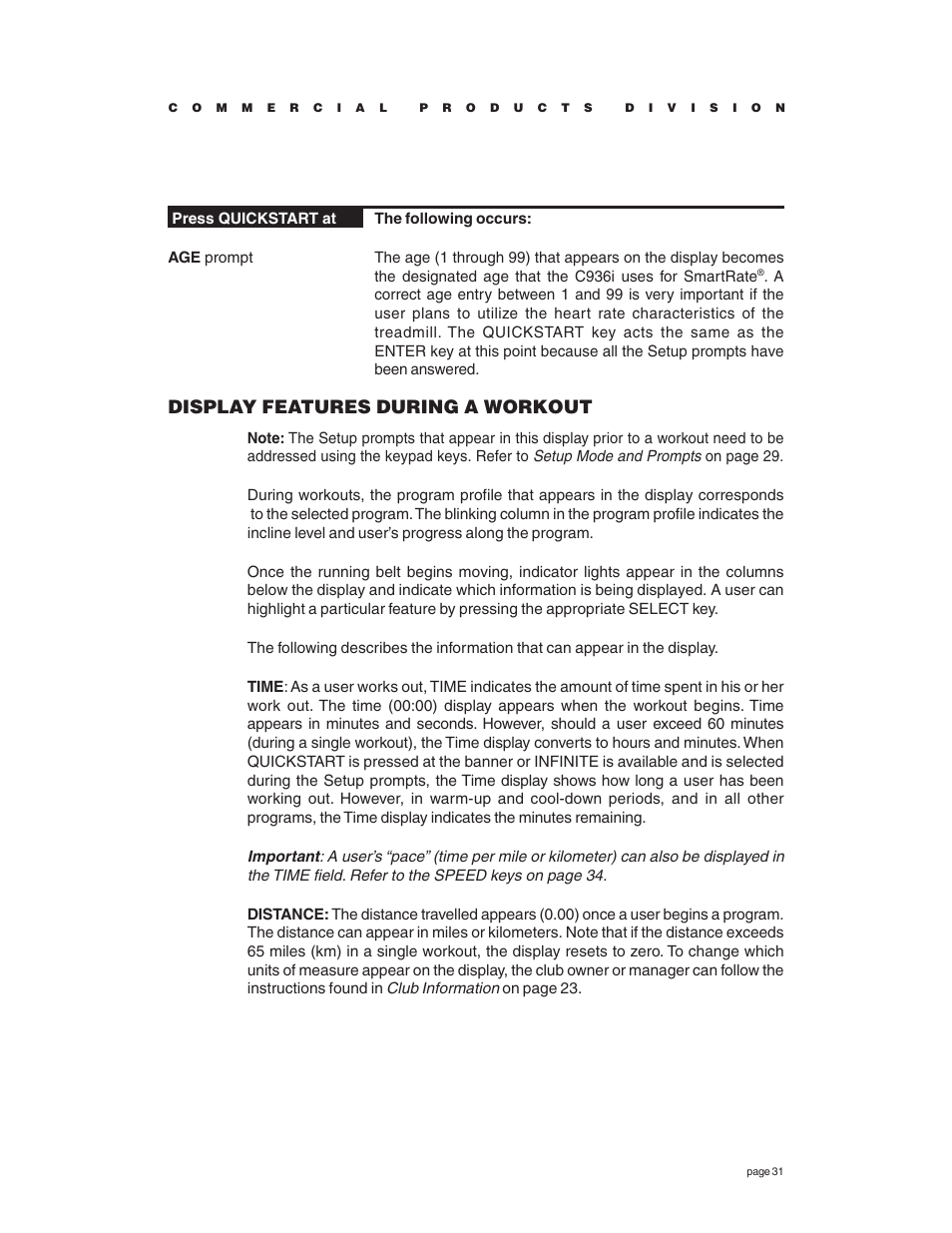 Display features during a workout | Precor C936i User Manual | Page 31 / 52