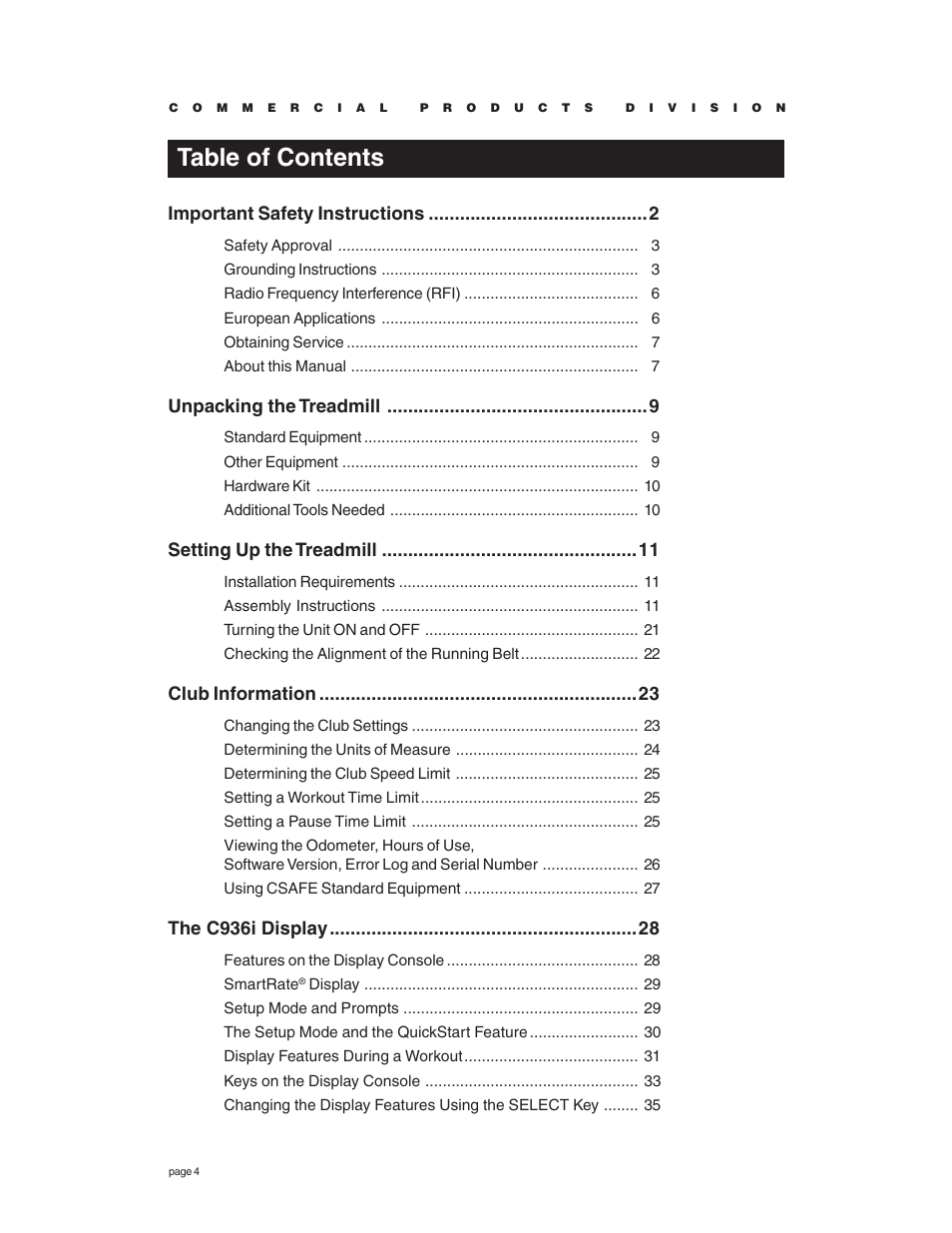 Precor C936i User Manual | Page 4 / 52