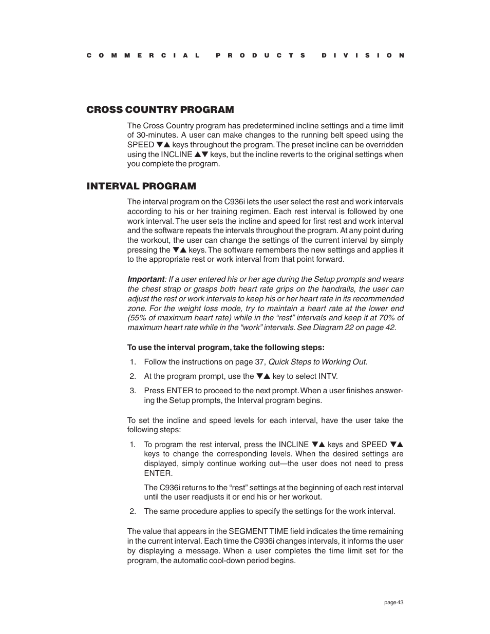 Cross country program, Interval program | Precor C936i User Manual | Page 43 / 52