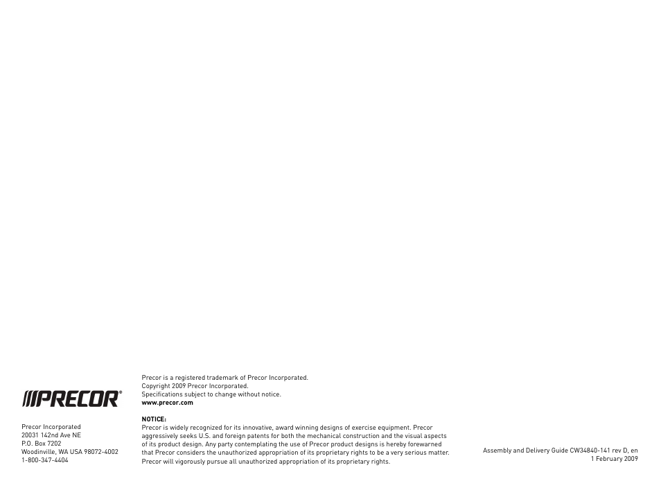 Precor CW34870-101 User Manual | Page 45 / 45