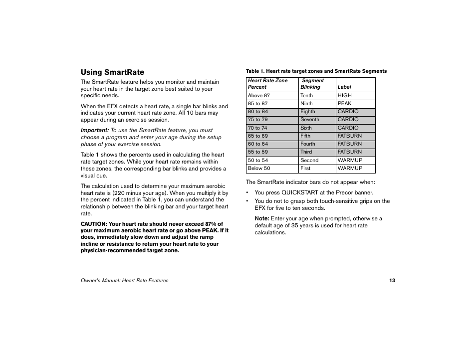 Using smartrate | Precor EFX 5.23 User Manual | Page 14 / 59