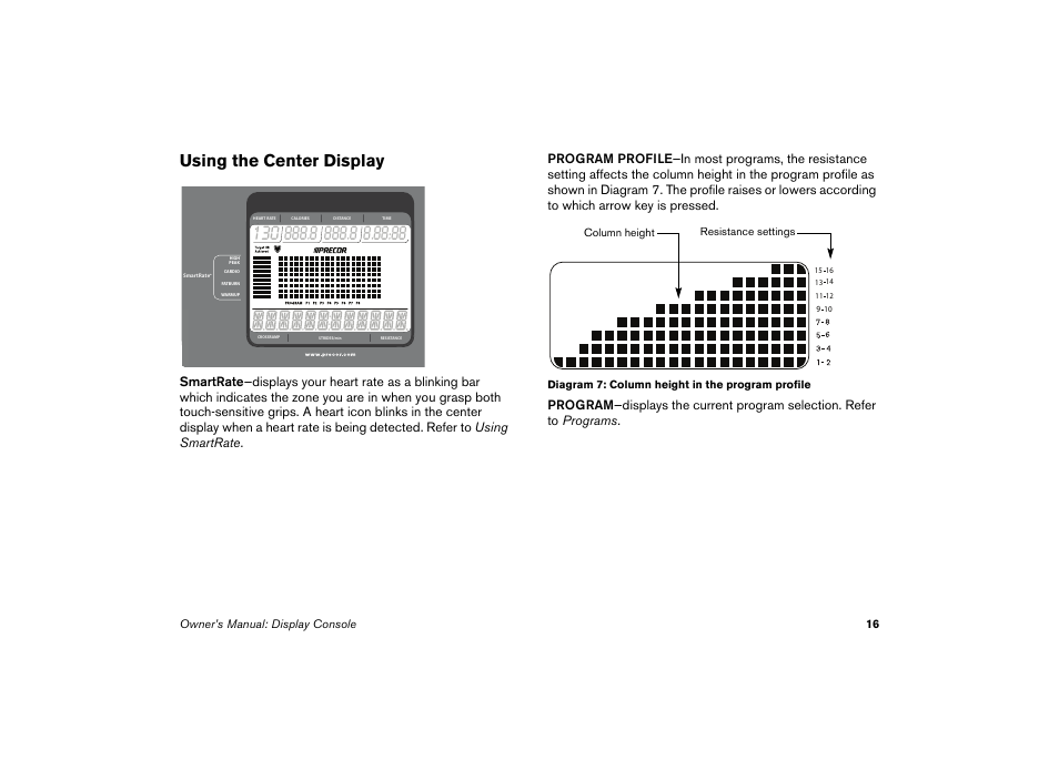 Using the center display | Precor EFX 5.23 User Manual | Page 17 / 59