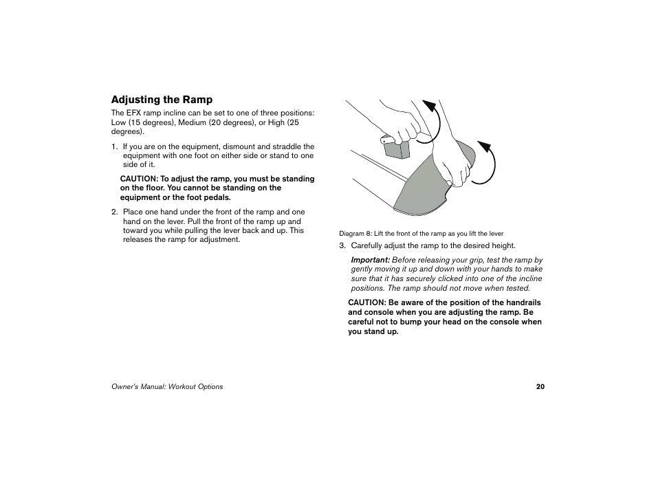 Adjusting the ramp | Precor EFX 5.23 User Manual | Page 21 / 59