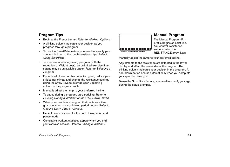 Program tips, Manual program, Program tips manual program | Precor EFX 5.23 User Manual | Page 26 / 59