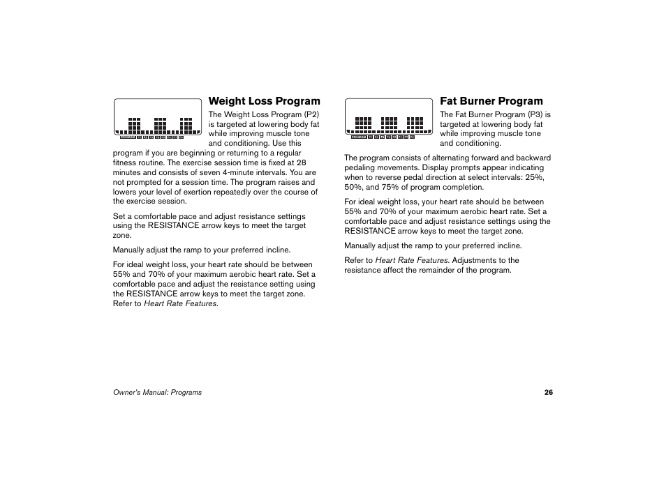 Weight loss program, Fat burner program, Weight loss program fat burner program | Precor EFX 5.23 User Manual | Page 27 / 59