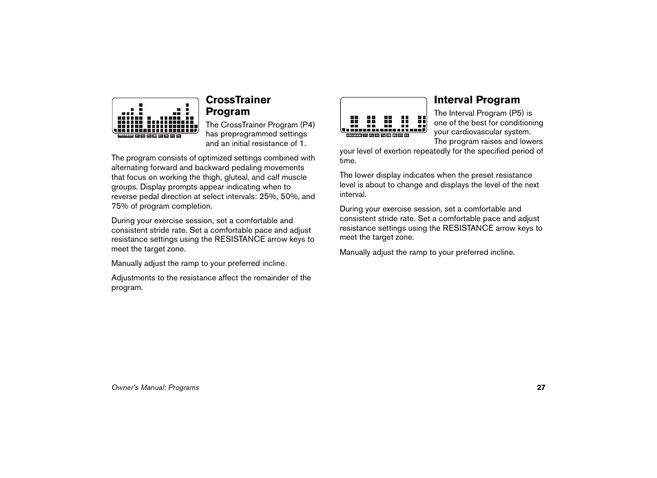 Crosstrainer program, Interval program, Crosstrainer program interval program | Precor EFX 5.23 User Manual | Page 28 / 59