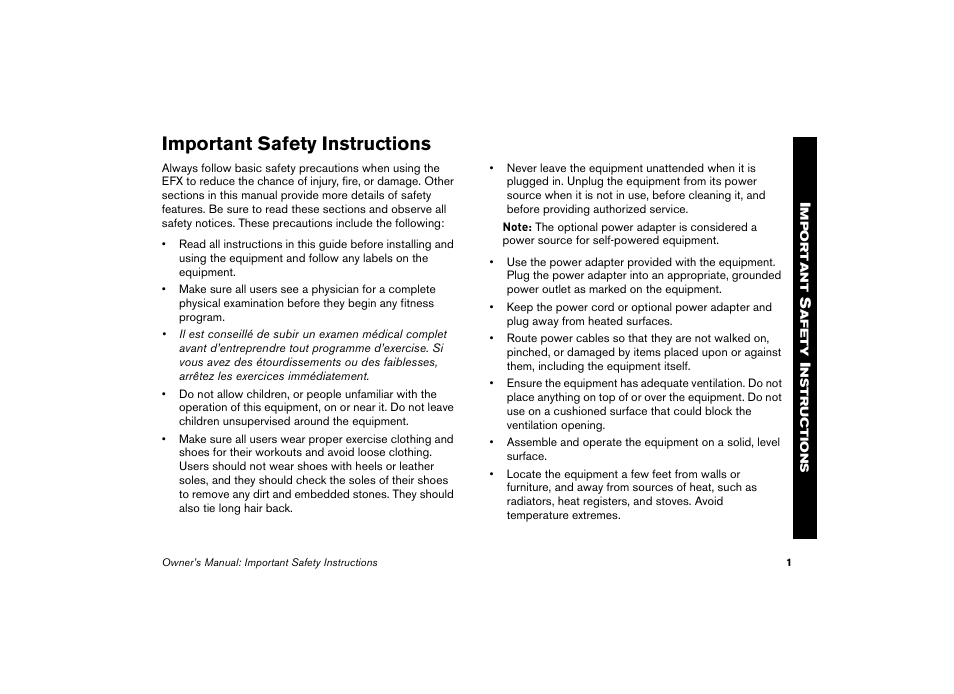 Important safety instructions | Precor EFX 5.23 User Manual | Page 3 / 59