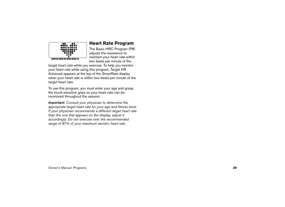 Heart rate program | Precor EFX 5.23 User Manual | Page 30 / 59