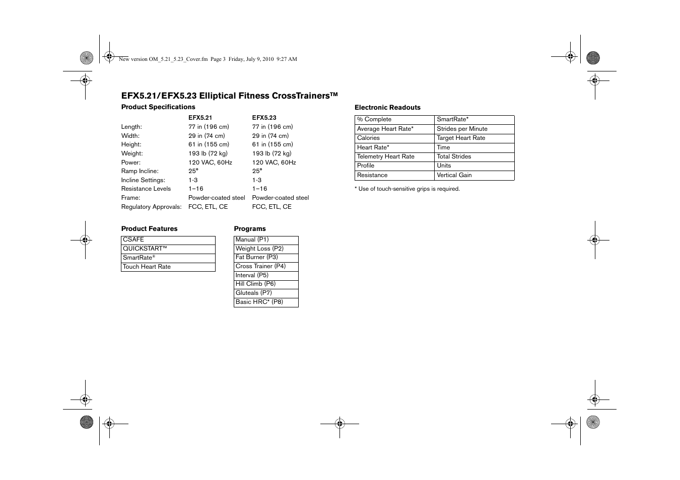 Product specifications | Precor EFX 5.23 User Manual | Page 44 / 59