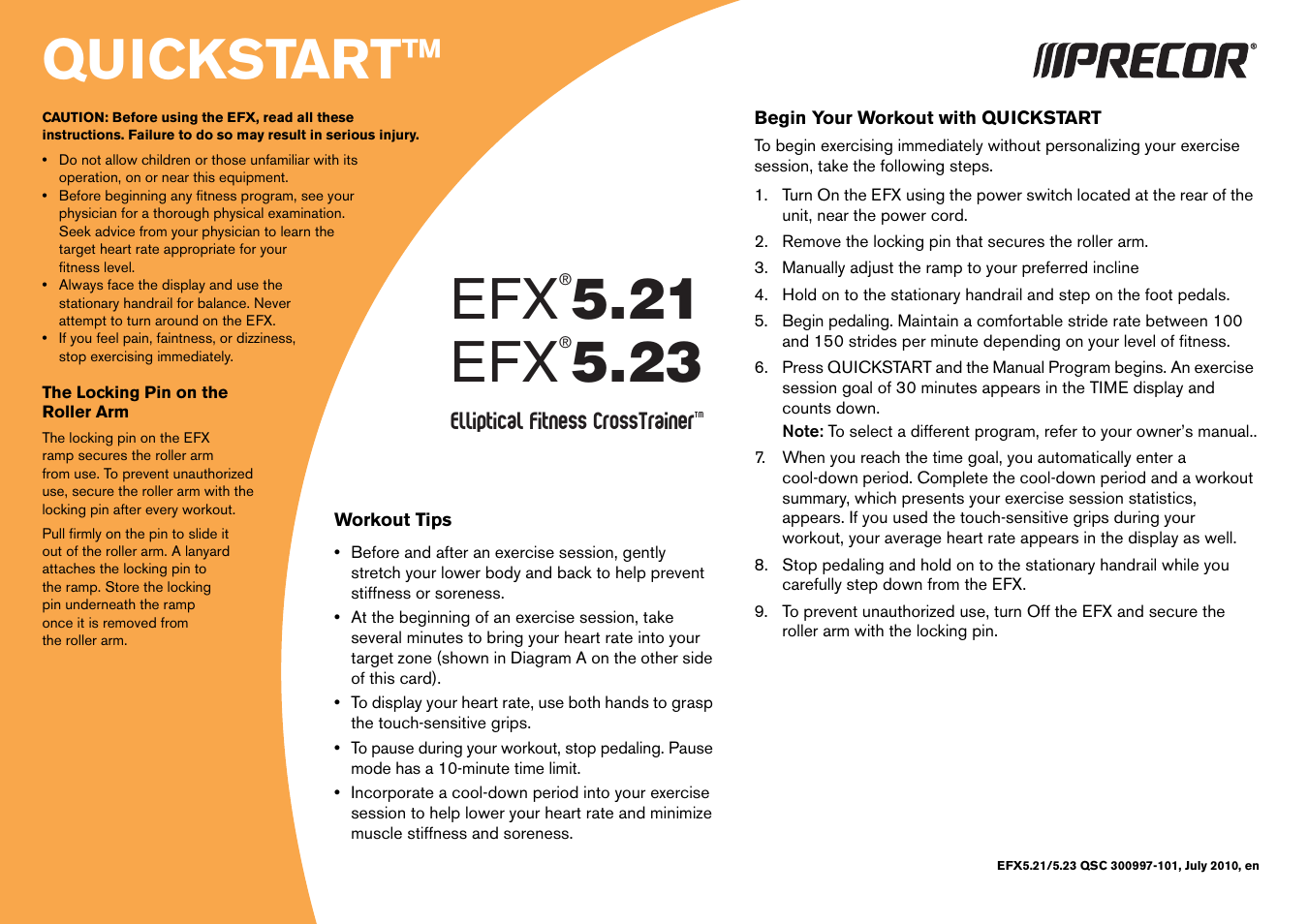 Quickstart, 21 efx | Precor EFX 5.23 User Manual | Page 46 / 59