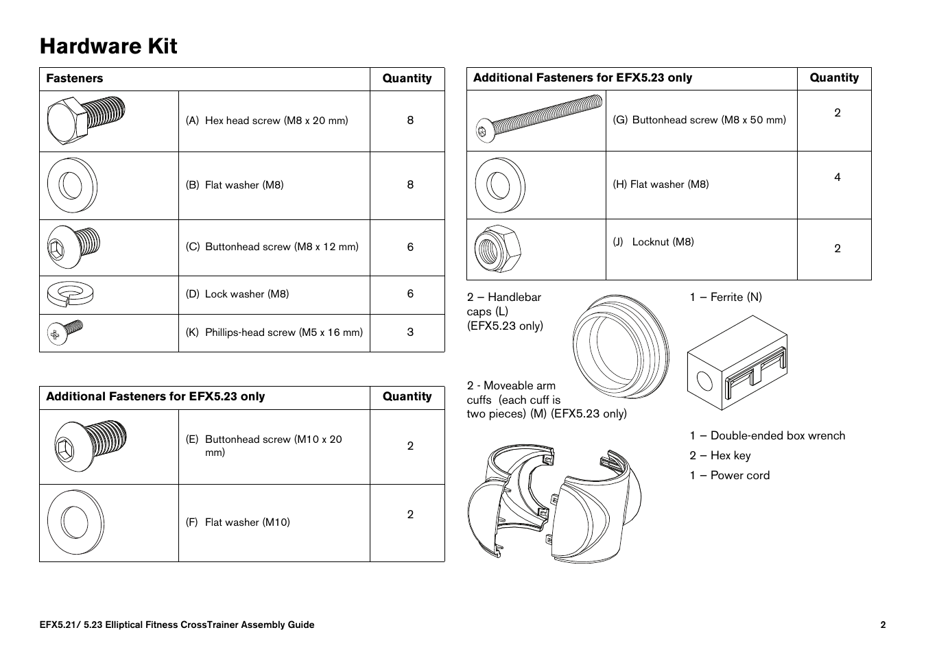 Hardware kit | Precor EFX 5.23 User Manual | Page 51 / 59
