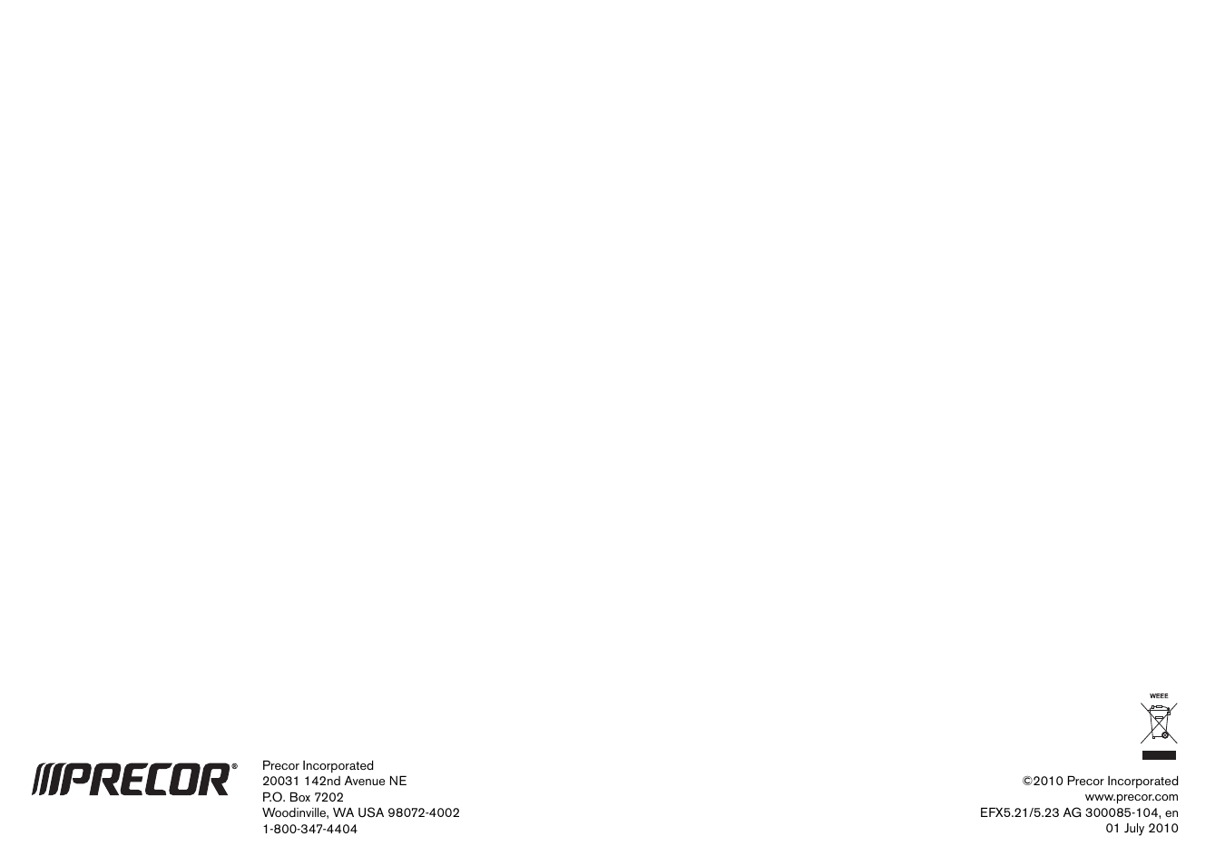 Precor EFX 5.23 User Manual | Page 59 / 59