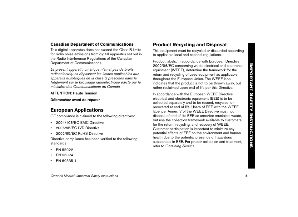 European applications, Product recycling and disposal | Precor EFX 5.23 User Manual | Page 7 / 59