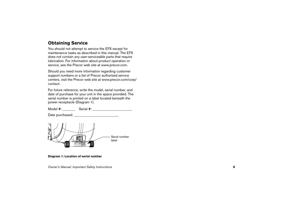Obtaining service | Precor EFX 5.23 User Manual | Page 8 / 59