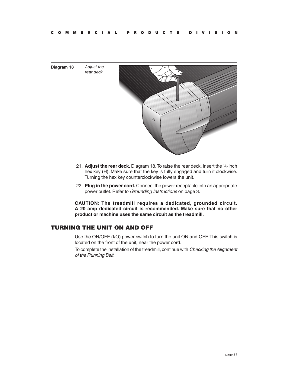 Turning the unit on and off | Precor C934 User Manual | Page 21 / 60