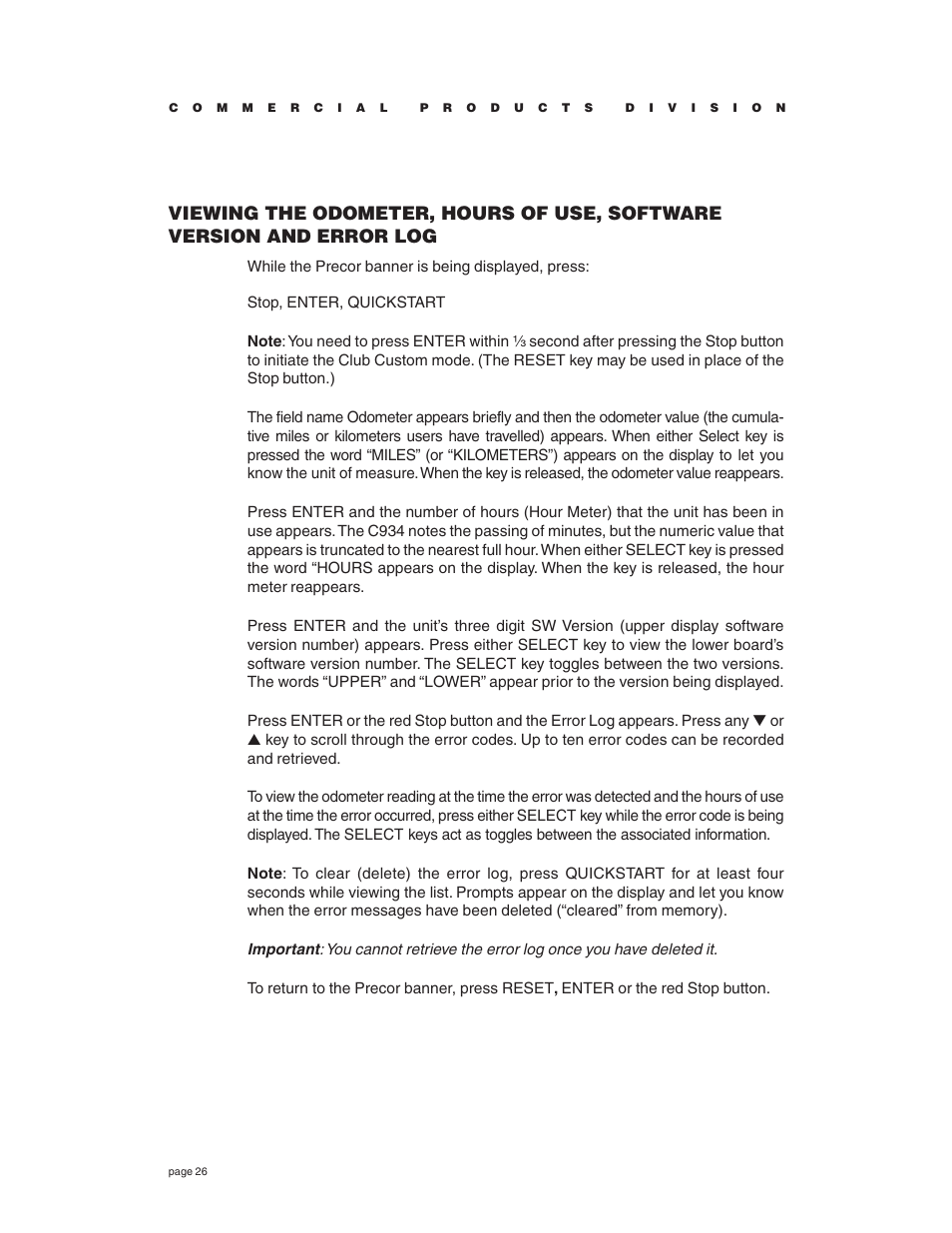 Precor C934 User Manual | Page 26 / 60