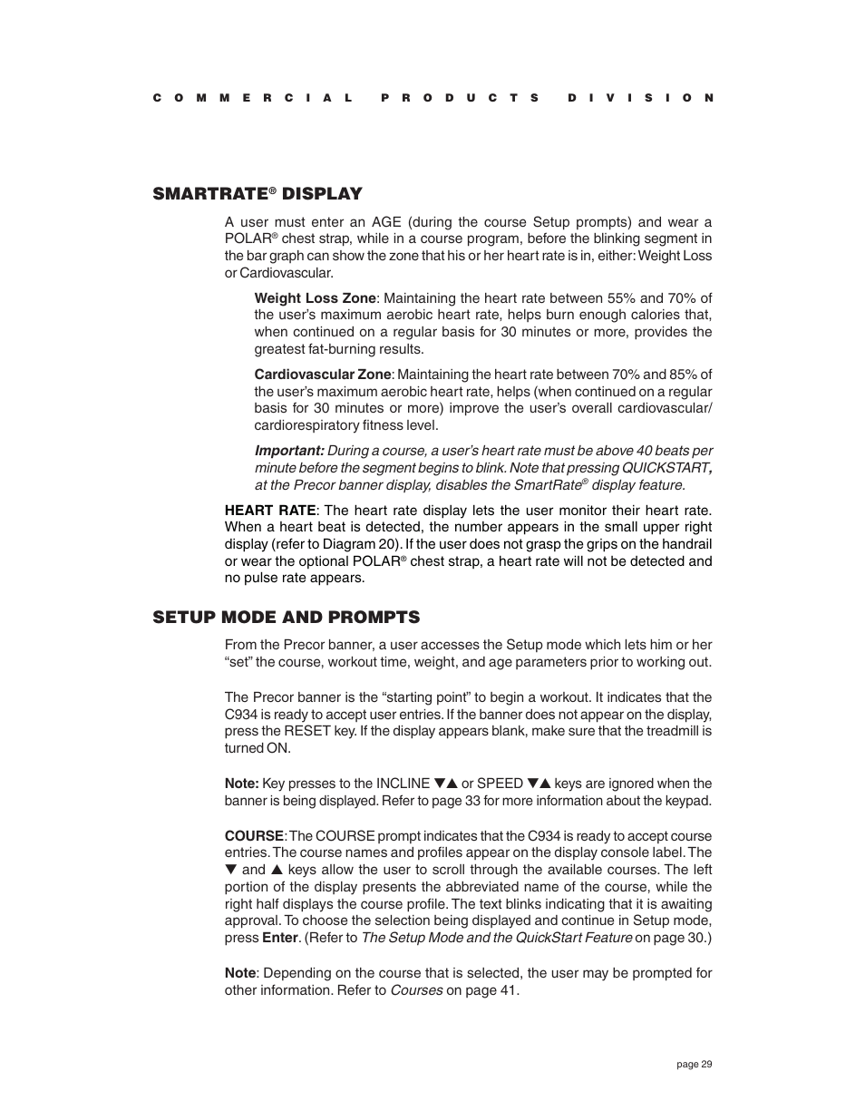 Smartrate® display, Setup mode and prompts, Smartrate | Display | Precor C934 User Manual | Page 29 / 60