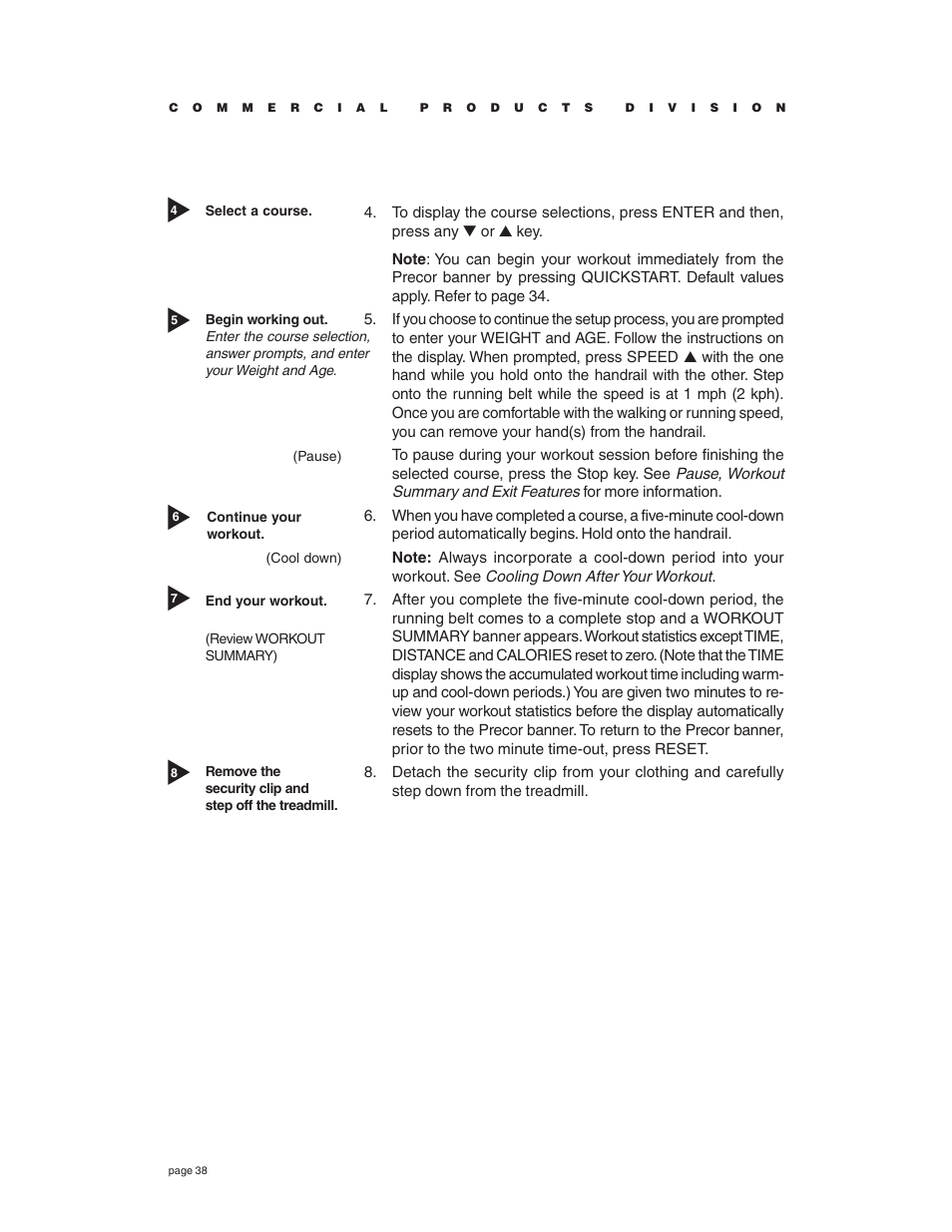 Precor C934 User Manual | Page 38 / 60