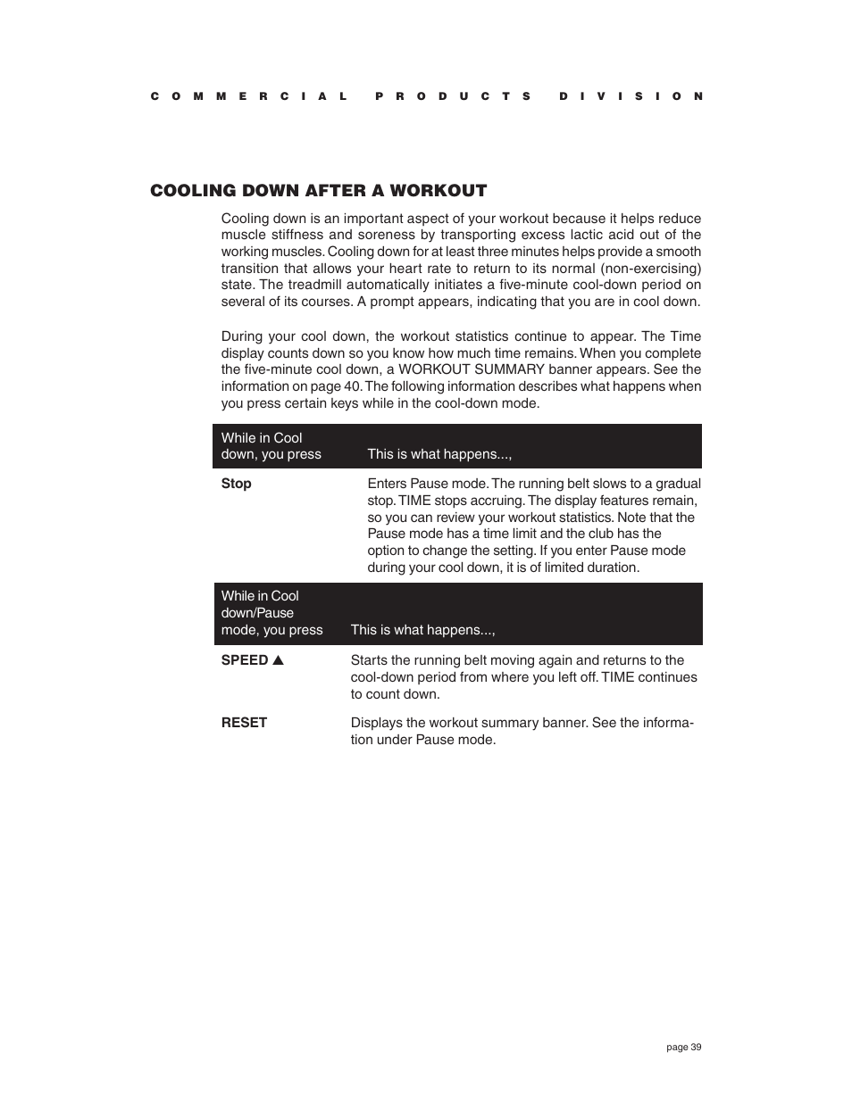 Cooling down after a workout | Precor C934 User Manual | Page 39 / 60