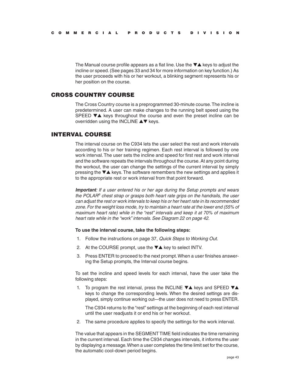 Cross country course, Interval course | Precor C934 User Manual | Page 43 / 60