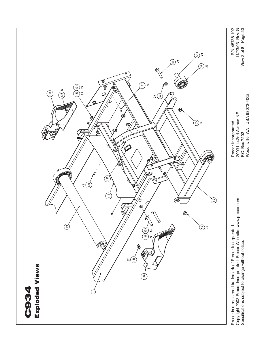 C934, Exploded v iews | Precor C934 User Manual | Page 50 / 60