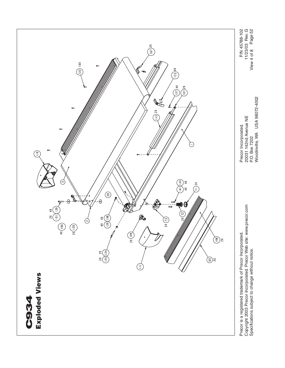 C934, Exploded v iews | Precor C934 User Manual | Page 52 / 60