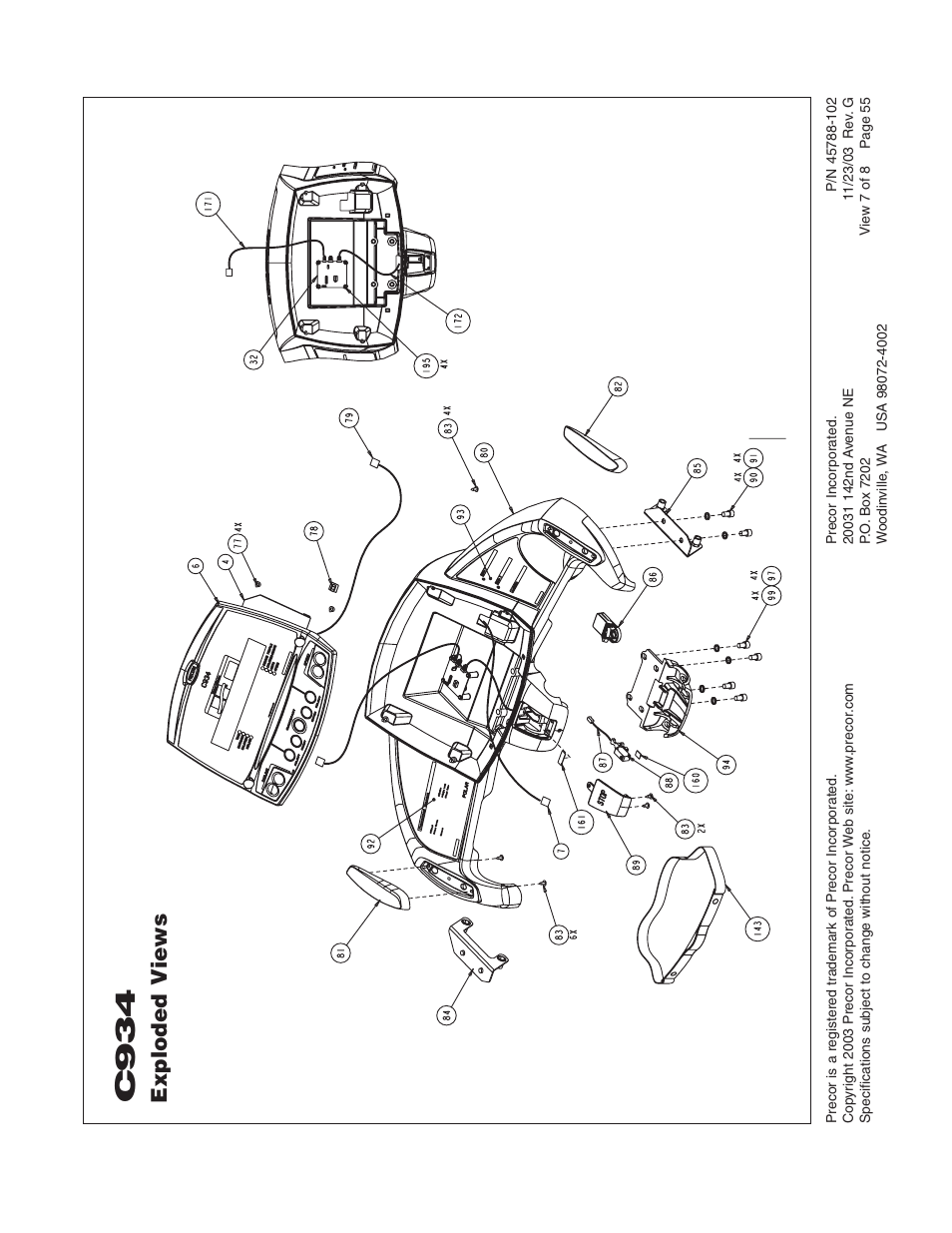 C934, Exploded v iews | Precor C934 User Manual | Page 55 / 60