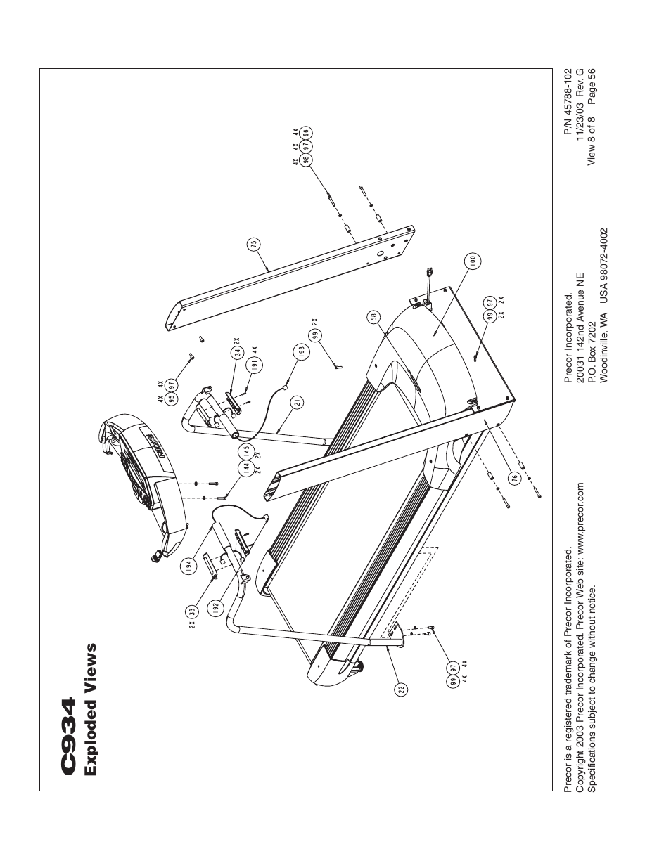 C934, Exploded v iews | Precor C934 User Manual | Page 56 / 60