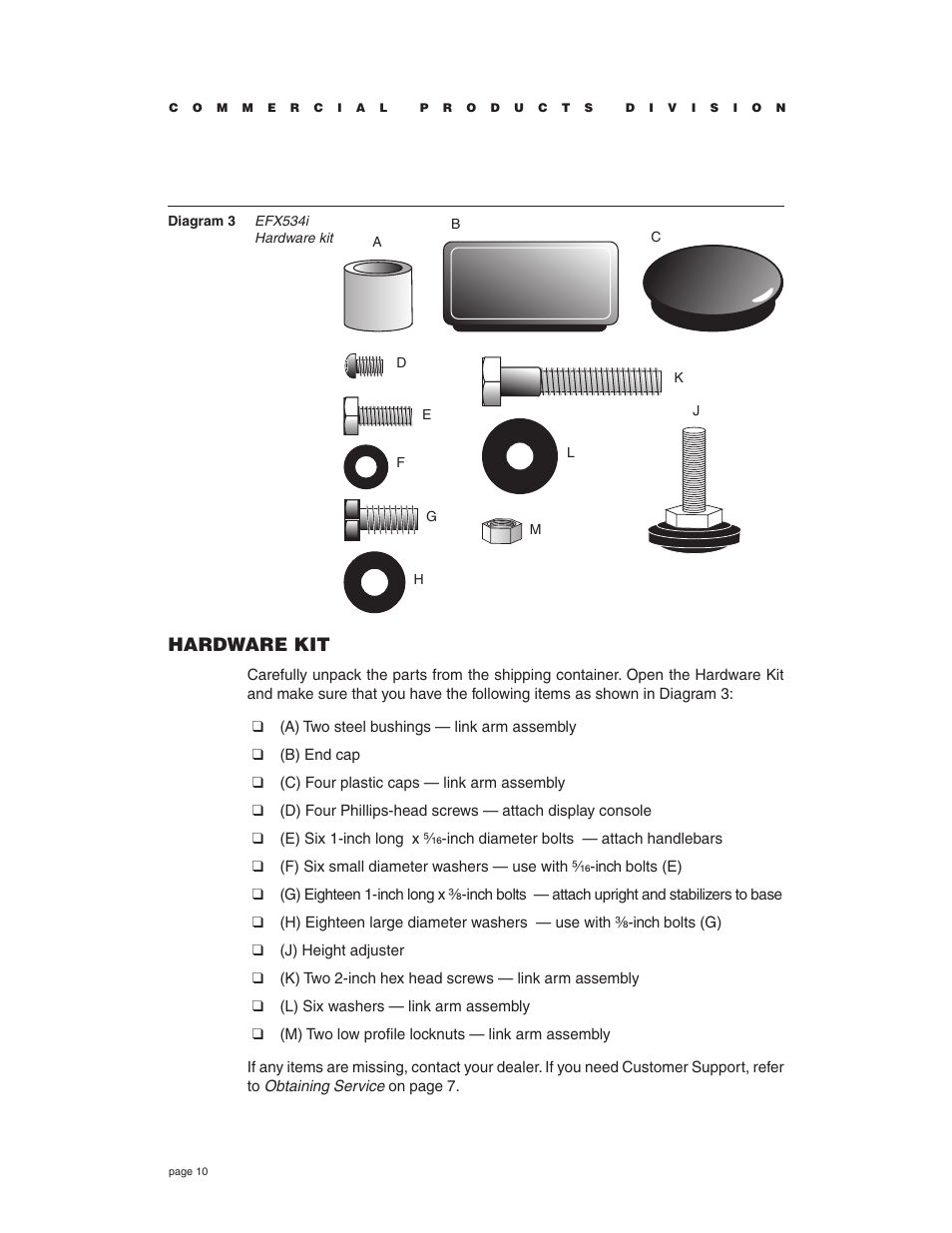 Hardware kit | Precor EFX534i t User Manual | Page 10 / 52