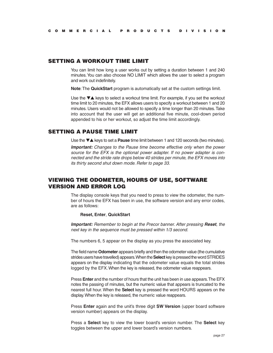 Setting a workout time limit, Setting a pause time limit | Precor EFX534i t User Manual | Page 27 / 52