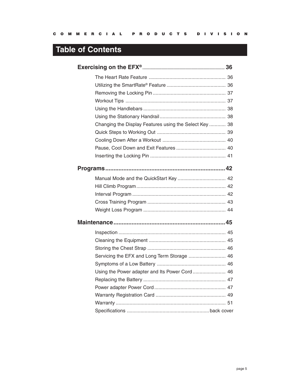 Precor EFX534i t User Manual | Page 5 / 52