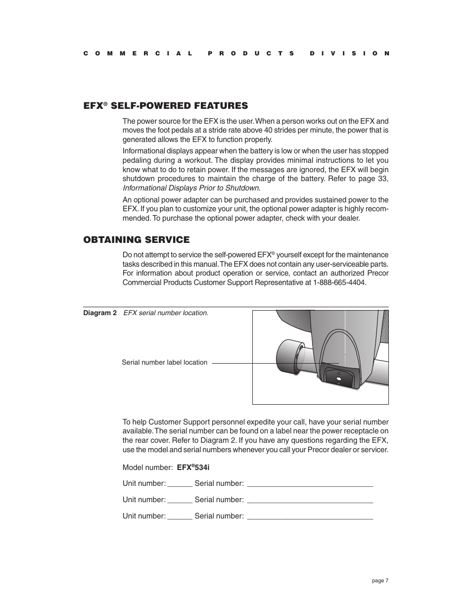Self-powered features, Obtaining service | Precor EFX534i t User Manual | Page 7 / 52