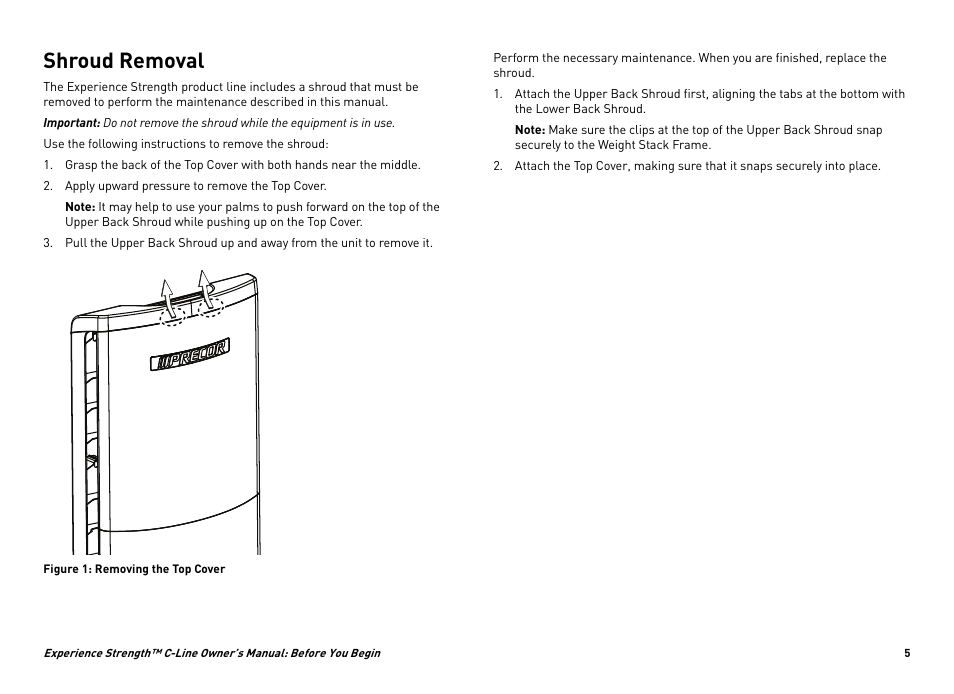Shroud removal | Precor CW34864-101 User Manual | Page 8 / 45