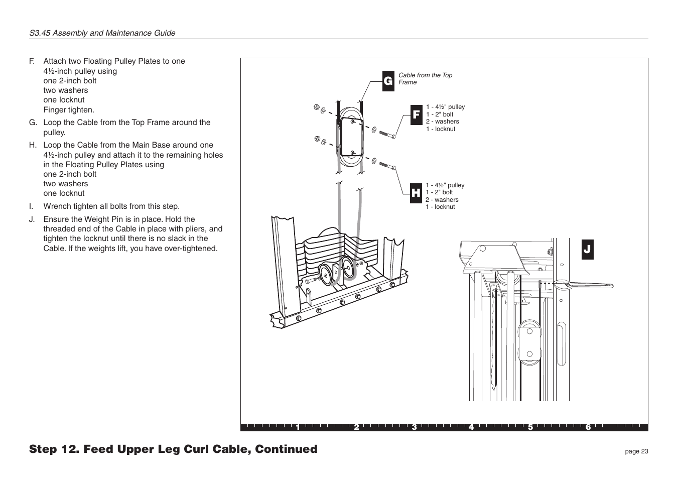Step 12. feed upper leg curl cable, continued f h | Precor Strength-Training S3.45 User Manual | Page 23 / 54