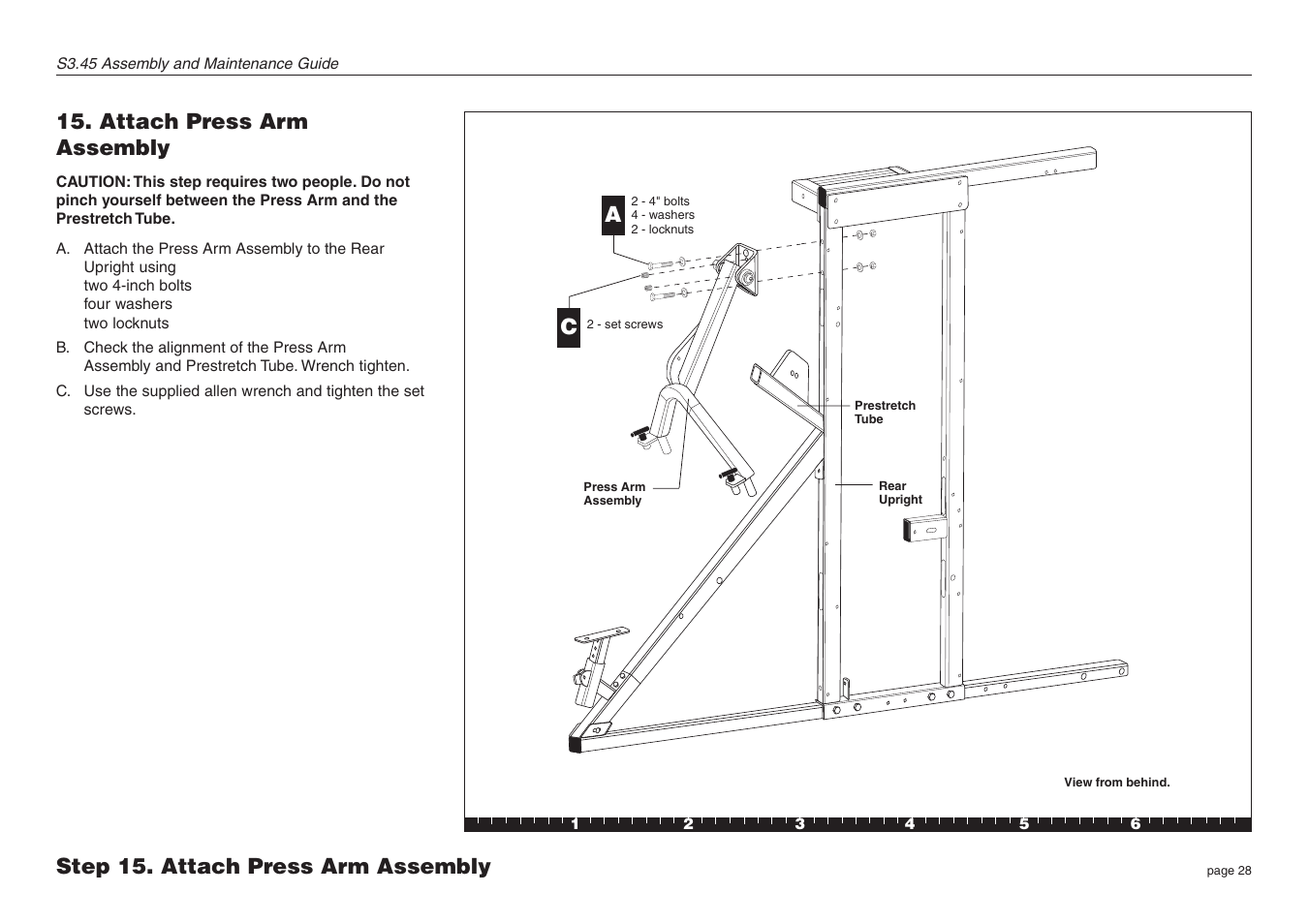 Attach press arm assembly, Step 15. attach press arm assembly a | Precor Strength-Training S3.45 User Manual | Page 28 / 54