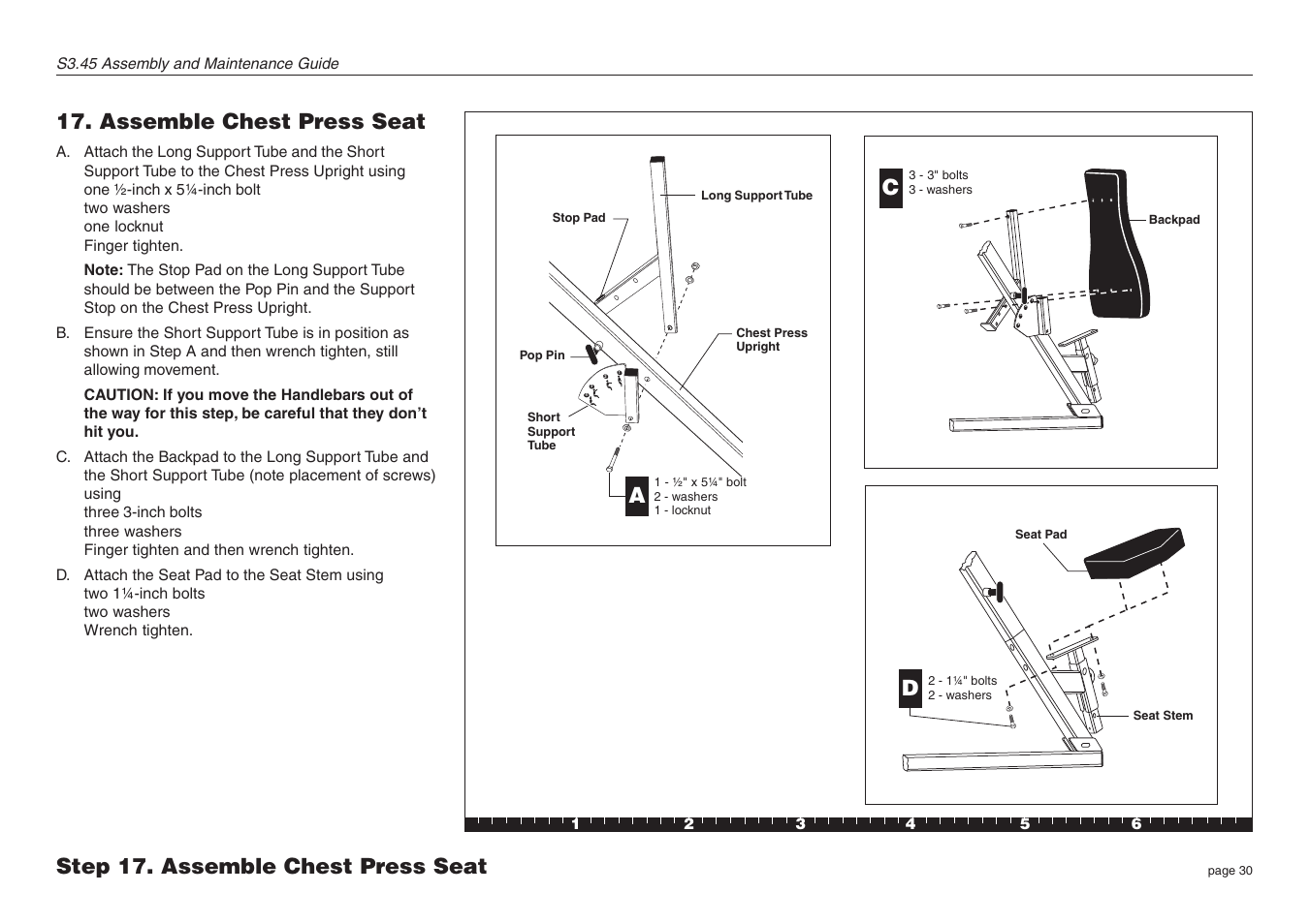 Assemble chest press seat, Step 17. assemble chest press seat | Precor Strength-Training S3.45 User Manual | Page 30 / 54