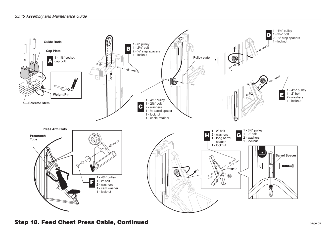 Step 18. feed chest press cable, continued | Precor Strength-Training S3.45 User Manual | Page 32 / 54