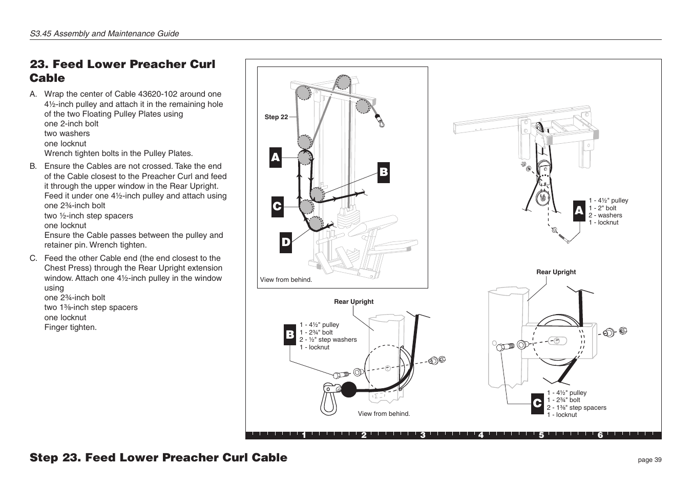 Feed lower preacher curl cable, Step 23. feed lower preacher curl cable | Precor Strength-Training S3.45 User Manual | Page 39 / 54