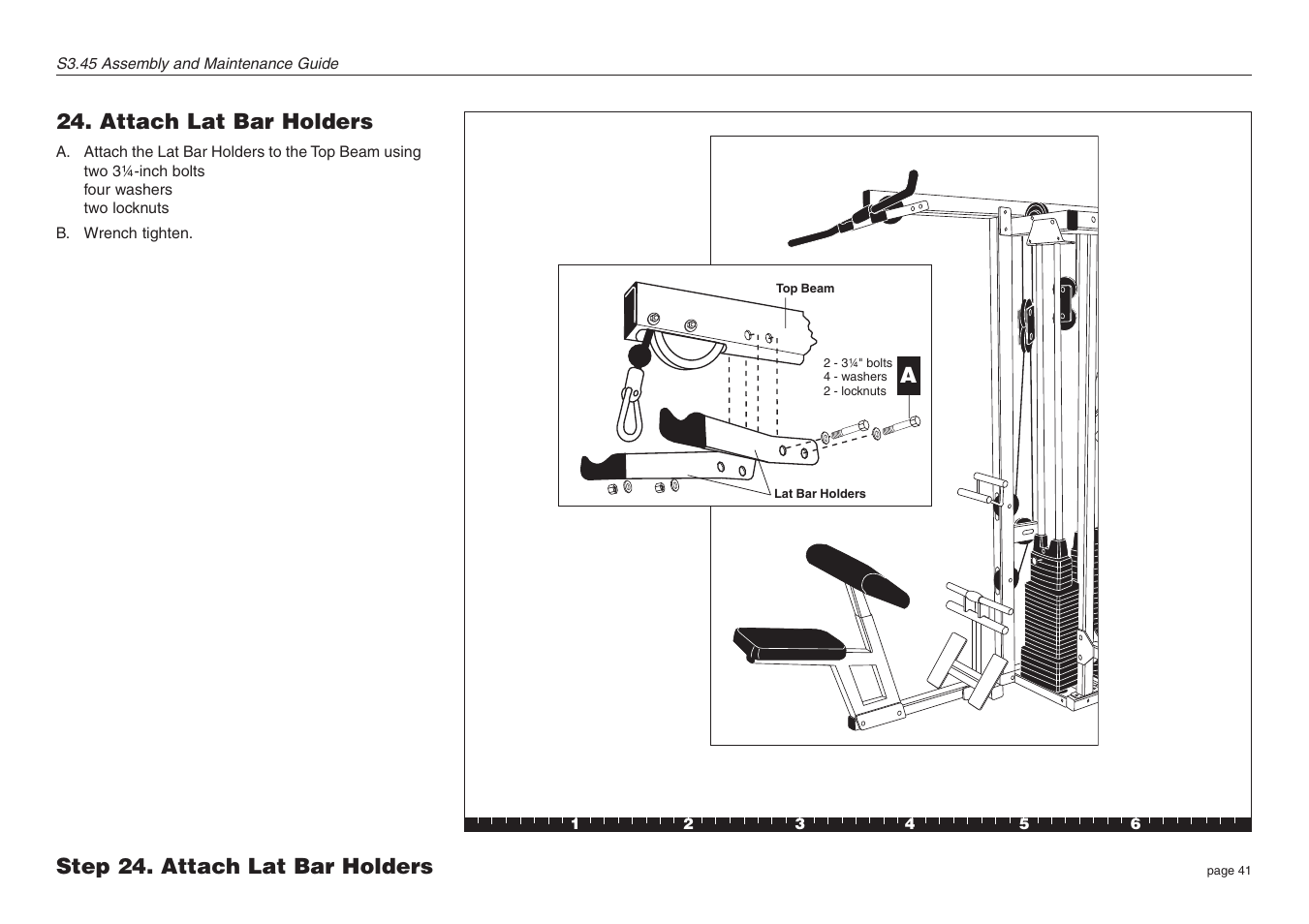Attach lat bar holders, Step 24. attach lat bar holders | Precor Strength-Training S3.45 User Manual | Page 41 / 54