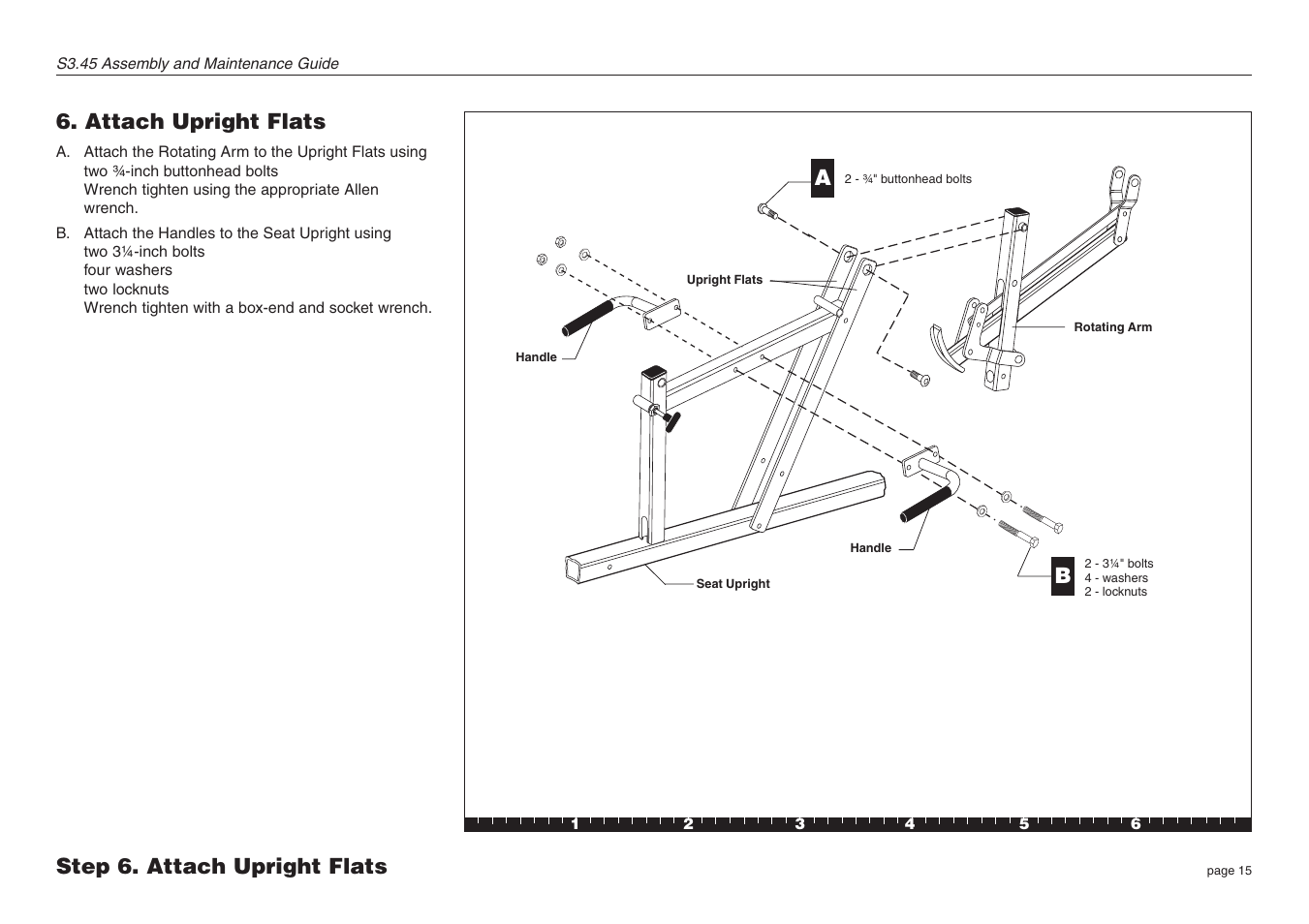 Attach upright flats, Step 6. attach upright flats a | Precor S3.45 User Manual | Page 15 / 54