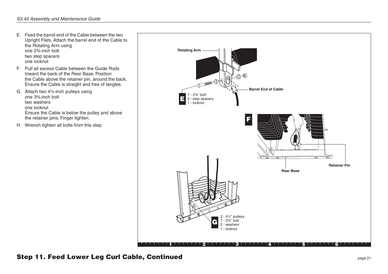 Step 11. feed lower leg curl cable, continued g | Precor S3.45 User Manual | Page 21 / 54