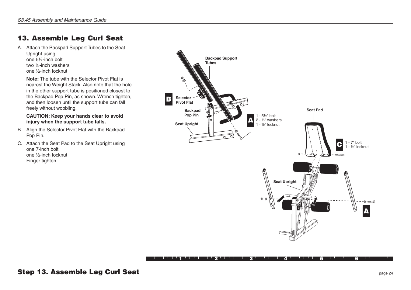 Assemble leg curl seat, Step 13. assemble leg curl seat a c a | Precor S3.45 User Manual | Page 24 / 54