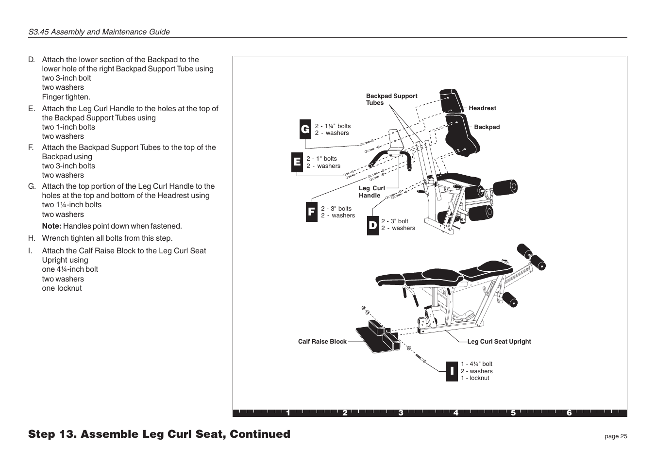 Step 13. assemble leg curl seat, continued d g | Precor S3.45 User Manual | Page 25 / 54