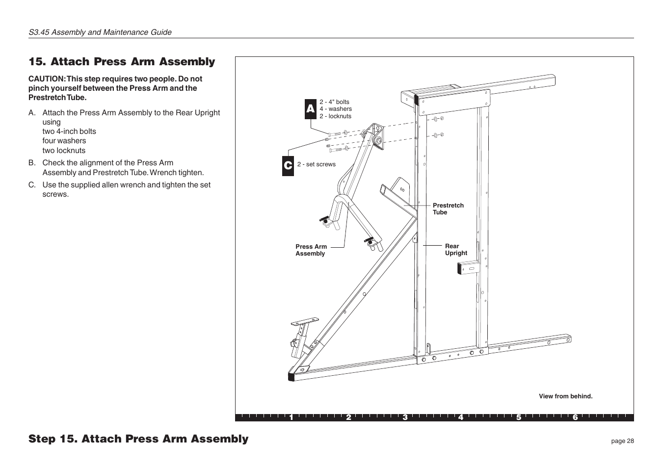 Attach press arm assembly, Step 15. attach press arm assembly a | Precor S3.45 User Manual | Page 28 / 54